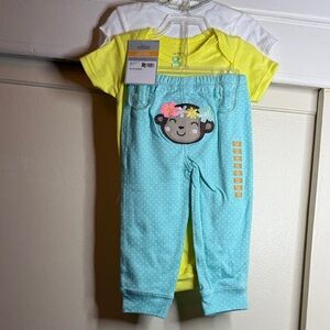 NWT Carter's Yellow Bodysuit with Aqua Polka Dot Monkey Onsie (3 piece)